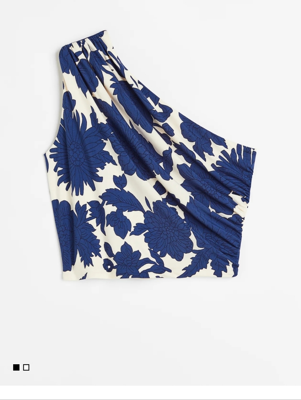 H&M One-Shoulder Floral Blouse in Navy and White